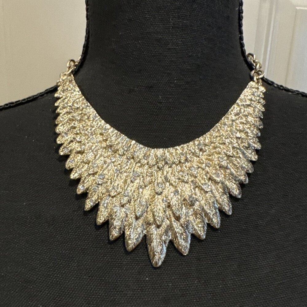 GoldTone CZ Choker Bib Statement Collar 8.5" Drop Statement Necklace NEW